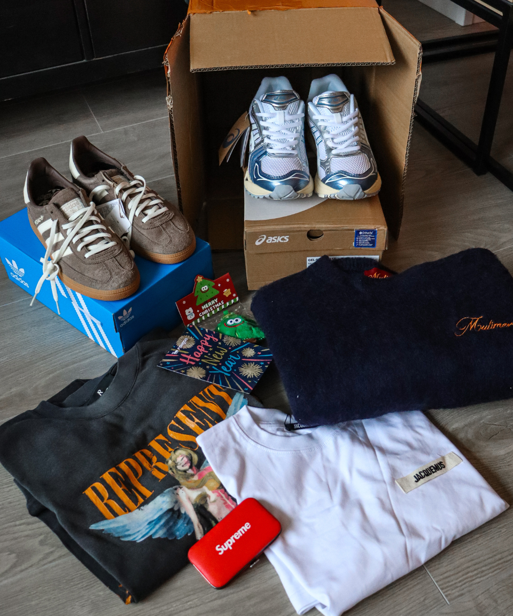 Fishgoo Haul to the Netherlands · Asics Gel-Kayano & Item Notes — Fishgoo haul arrival photo